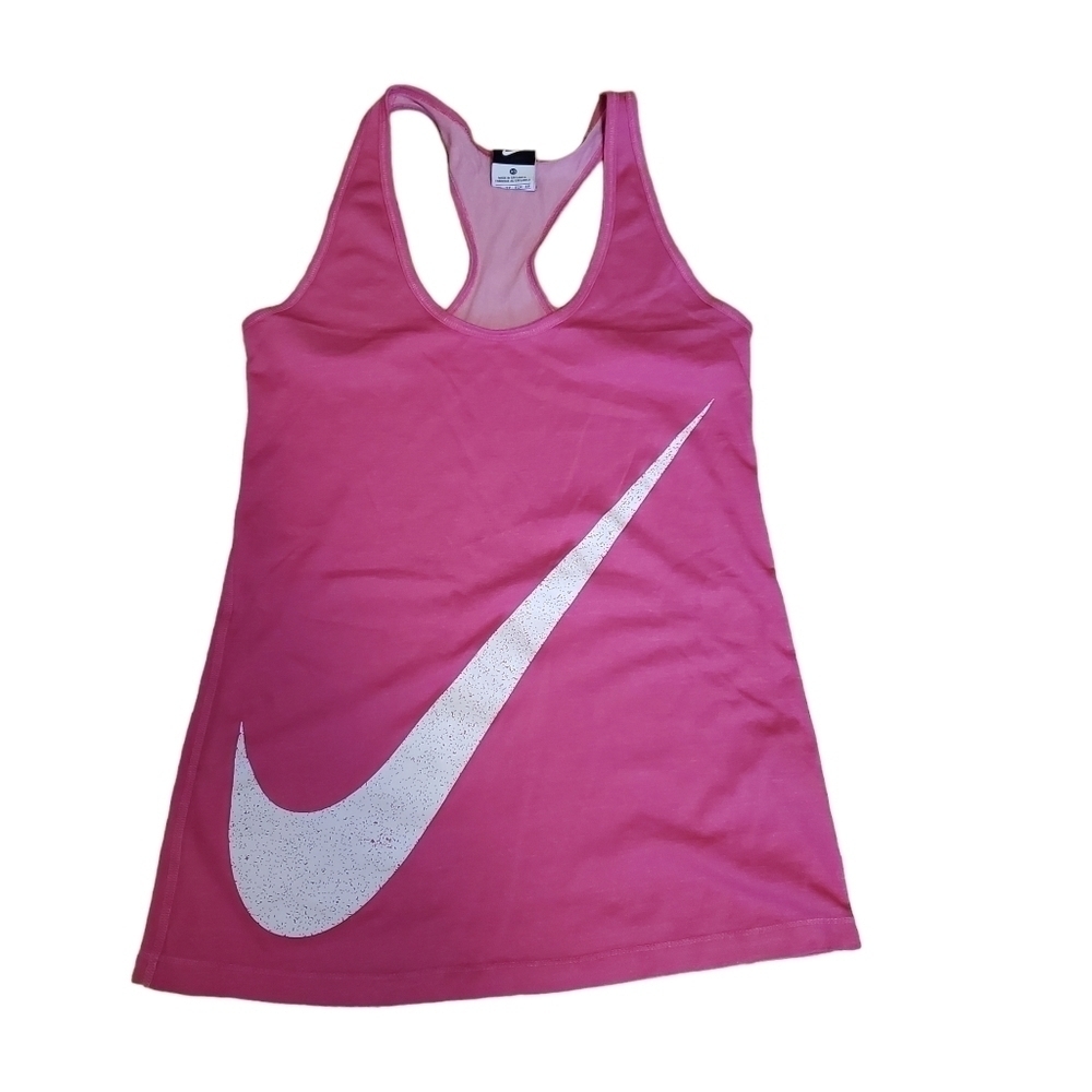 NIKE Tank Top Womens XS Hot Pink Racerback White Swoosh Barbiecore Athletic